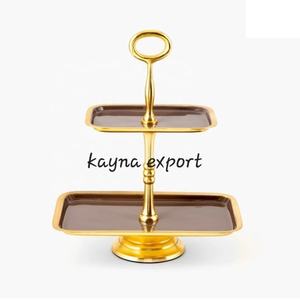 ที่ตั้งคัพเค้กโลหะ2ชั้นสุดหรูออกแบบได้ตามต้องการพร้อมเคลือบเงาเคลือบสีทองตกแต่งรูปทรงเสาและสง่างาม - Product Image 1