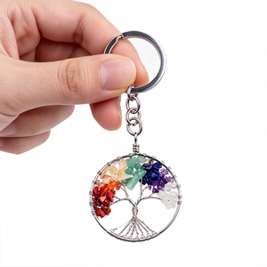 Gantungan Kunci Pohon Kehidupan Kristal Amethyst Alami Buatan Tangan, Manik-Manik Batu Chakra, Manik-Manik Batu Permata, Gantungan Kunci Yoga, Liontin Portabel - Product Image 1