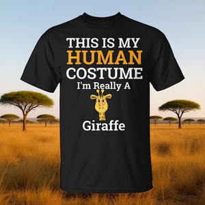 C'est mon costume humain, je suis vraiment une girafe, t-shirt d'Halloween pour adulte unisexe à manches courtes et col rond, impression sérigraphique - Product Image 3
