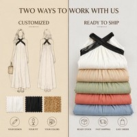Robe longue élégante en coton et lin à col croisé, coupe ample et simple avec bretelles larges