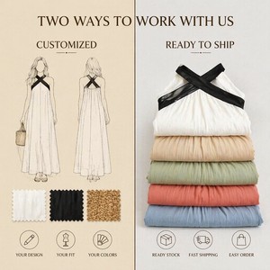 Abito Elegante in Cotone e Lino <span class=keywords><strong>con</strong></span> Scollo Incrociato, <span class=keywords><strong>Vestito</strong></span> Lungo Semplice <span class=keywords><strong>con</strong></span> <span class=keywords><strong>Spalline</strong></span> Larghe - Product Image 2