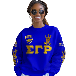 Sweat-shirt élégant à col rond Sigma Gamma Rho 1922 Bleu Or Vêtements grecs de sororité Polaire de qualité supérieure Style d'hiver pour femmes - Product Image 4
