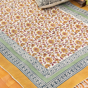 Tapis en coton à fleurs rouges tapis de prière tapis de Yoga tapis de salle à manger traditionnel bloc de main imprimé plat 100% tapis en coton tapis décoratifs - Product Image 1