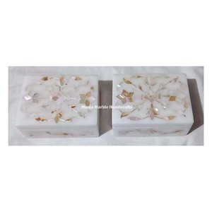 High Quality Beautiful White Mother of Pearl Inlay Marble Jewelry <b>Gift</b> <b>Boxes</b> for Arabian <b>Eid</b> Festival White Mop Marble Box - Product Image 5