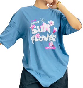 Premium Quality 100% Cotton Knitted Women's Casual T-Shirt Custom Design Logo Loose Fit Stylish O-Neck Half Sleeve Drop Shoulder - Product Image 3