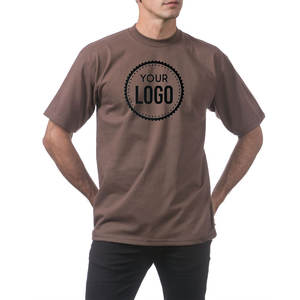 Camiseta informal marrón de cuello redondo para hombre, ropa de calle, camiseta de peso pesado Pro Club, Camiseta con estampado personalizado para hombre, logotipo personalizado - Product Image 1