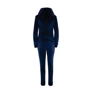100% Polyester One Way Zipper Opening Front Kangaroo Pocket Navy Women Alps Soft Velvet Fitted Jumpsuit - Product Image 6