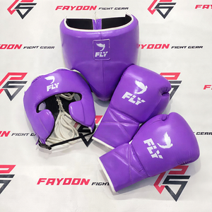 Juego de guantes de boxeo profesionales de cuero Fly, nuevos, y protector de cabeza e inguinal, color amarillo, fabricado en Pakistán. - Product Image 3