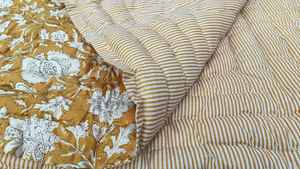 Floral Block Print Cotton Queen <b>Quilt</b> Handmade <b>Bedspread</b> - Product Image 5