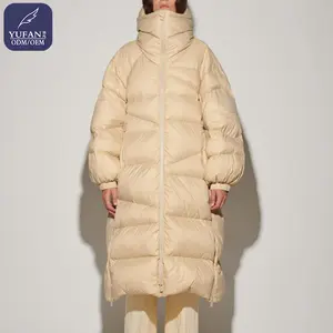 Yufan Professional Custom Winter Beige Long Down Jacket Slit Ladies Fashion Down Jacket Oversized Down Jacket