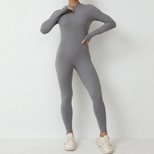 Body de fitness à impact élevé pour femmes Combinaison une pièce à logo personnalisé avec fermeture éclair sur le devant Combinaison de yoga à motif solide - Product Image 6