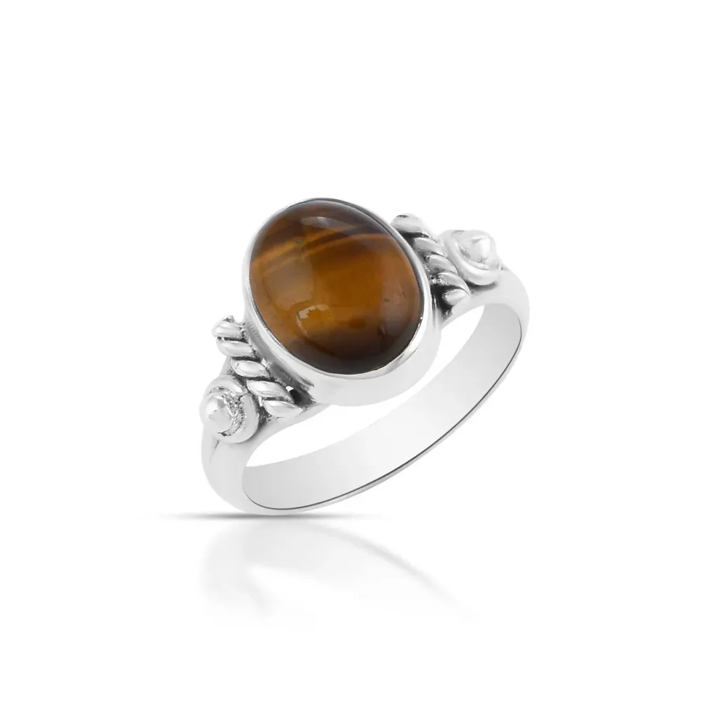 Natural Tiger Eye Ring 925 Sterling Silver Ring