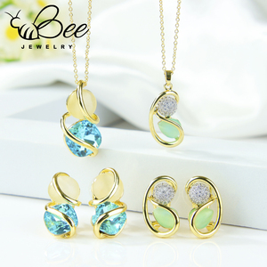 Hot Luxury Bright Zirconia Jewelry <b>Set</b> Premium Design <b>Gold</b> Color Irregular Eye Natural Stone Necklace <b>Earring</b> <b>Set</b> for Women - Product Image 1