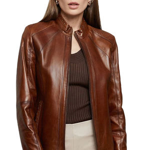 Nueva y elegante chaqueta de cuero de color sólido para mujer Ropa informal de cuero genuino de la mejor calidad Longitud larga Talla XL - Product Image 6