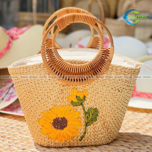 Premium Rustic WATER HYACINTH <b>HANDBAG</b> with Satin Bow Women's <b>Handbags</b> Sustainable, Handmade <b>Straw</b> <b>Handbags</b> - Product Image 5