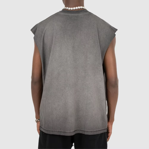 Camiseta sin mangas lavada para hombre Retro con logotipo personalizado, camiseta sin mangas holgada de gran tamaño de alta calidad, camiseta sin mangas con dobladillo crudo en blanco - Product Image 4