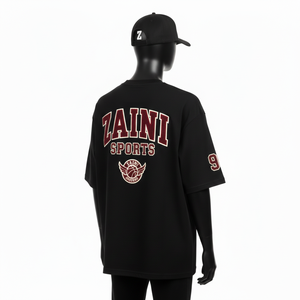 T-shirt pour homme de style boxy, coton lourd 240 GSM, noir, coupe décontractée, col rond, broderie en chenille personnalisée, chemises pour homme - Product Image 5