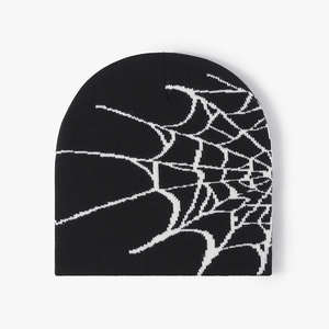 Wholesale Custom Logo <b>Spider</b> <b>Web</b> Jacquard Knitted <b>Beanie</b> Autumn Winter Warm Cuffless Hip Hop Unisex Hat - Product Image 1