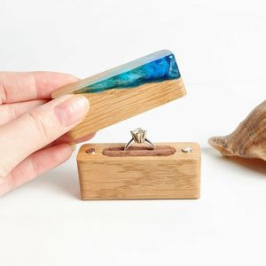 PERSONALIZED RUSTIC HANDMADE Wholesale Engagement Proposal Wedding Unique Double Slot Wooden and Resin Jewelry <b>Ring</b> Box - Product Image 5