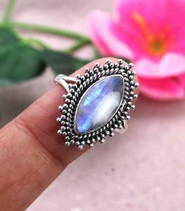 แหวนเงินสเตอร์ลิงสำหรับของขวัญแต่งงานแหวน925สเตอร์ลิงพลอยมูนสโตนแหวนสปินเนอร์งานคลาสสิคแฮนด์เมดแหวนไฟคริสต์มาสสีฟ้า - Product Image 2