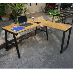 Modern Minimalist Bamboo L-shaped Office <b>Desk</b> 140x150cm Assembled Legs Melamine Finish - Product Image 2