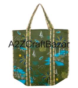 Sac fourre-tout en coton 100 % écologique, grand sac de shopping matelassé, imprimé floral en blocs, lavable, pour les voyages et l'usage quotidien - Product Image 1