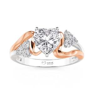 แหวนหมั้นแฟชั่นรูปหัวใจเคลือบทองสองสี Jeulia Amore - Product Image 2