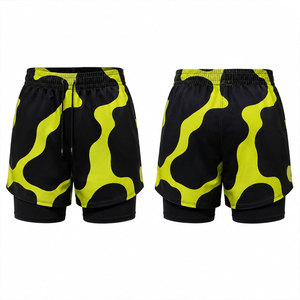 Shorts de sport pour homme, noir et jaune, style streetwear, séchage rapide, anti-UV, écologiques, taille élastique, mi-longueur, tricotés - Product Image 1
