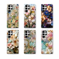 Étui de téléphone deux-en-un avec film antichoc à motif floral en verre teinté pour Samsung Galaxy S22 S22 Plus S22 Ultra S23 S23 Plus