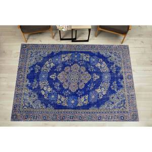 Tapis bleu médaillon : Tapis antidérapant de style antique, tapis imprimé, tapis fin non tissé - Product Image 2