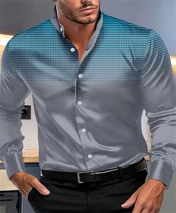Cardigan 100% coton de haute qualité pour hommes nouveau printemps automne col montant chemise à manches longues élastique à pois dégradé impression pour - Product Image 4