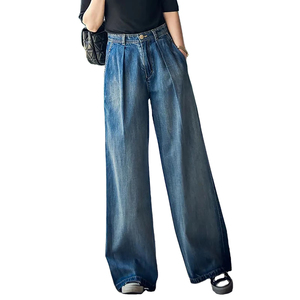 Pantalon baggy à coupe ample et taille haute pour femmes, logo personnalisé, jambes amples, jean en denim, style streetwear, longueur de plancher pour filles, OEM - Product Image 5