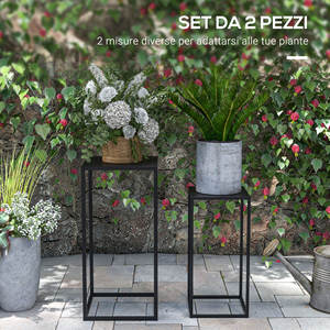 Pour Plant Stand Table Set de 2 en Acier pour Intérieur et Extérieur 31x31x65 cm Noir - Product Image 4