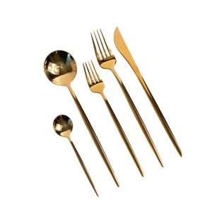 Ensemble de couverts classiques en or, 5 pièces, acier inoxydable, poli miroir, vaisselle, couverts, pour la maison, mariage, restaurant - Product Image 1