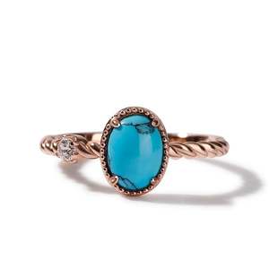 Jeulia Oval Cut <b>Turquoise</b> Twist Design Sterling Silver Anniversary <b>Ring</b> - Product Image 1