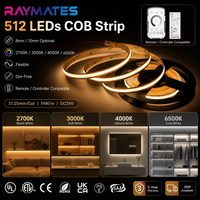 Bandes LED COB d'usine RAYMATES UL, 2700K 3000K 4000K 6500K, bande lumineuse COB flexible 8mm 24v