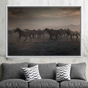 Lienzo de Caballos Silvestres Serenos: Impresión de Arte de Paisaje Natural, Lienzo con Marco Blanco - Product Image 1