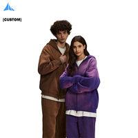 2026 NEWS 360gsm Batik Acid Washed Heavy Fleece Drop Shoulder Oversize Vintage Silk Screen Print Tracksuit dengan Ritsleting Ganda