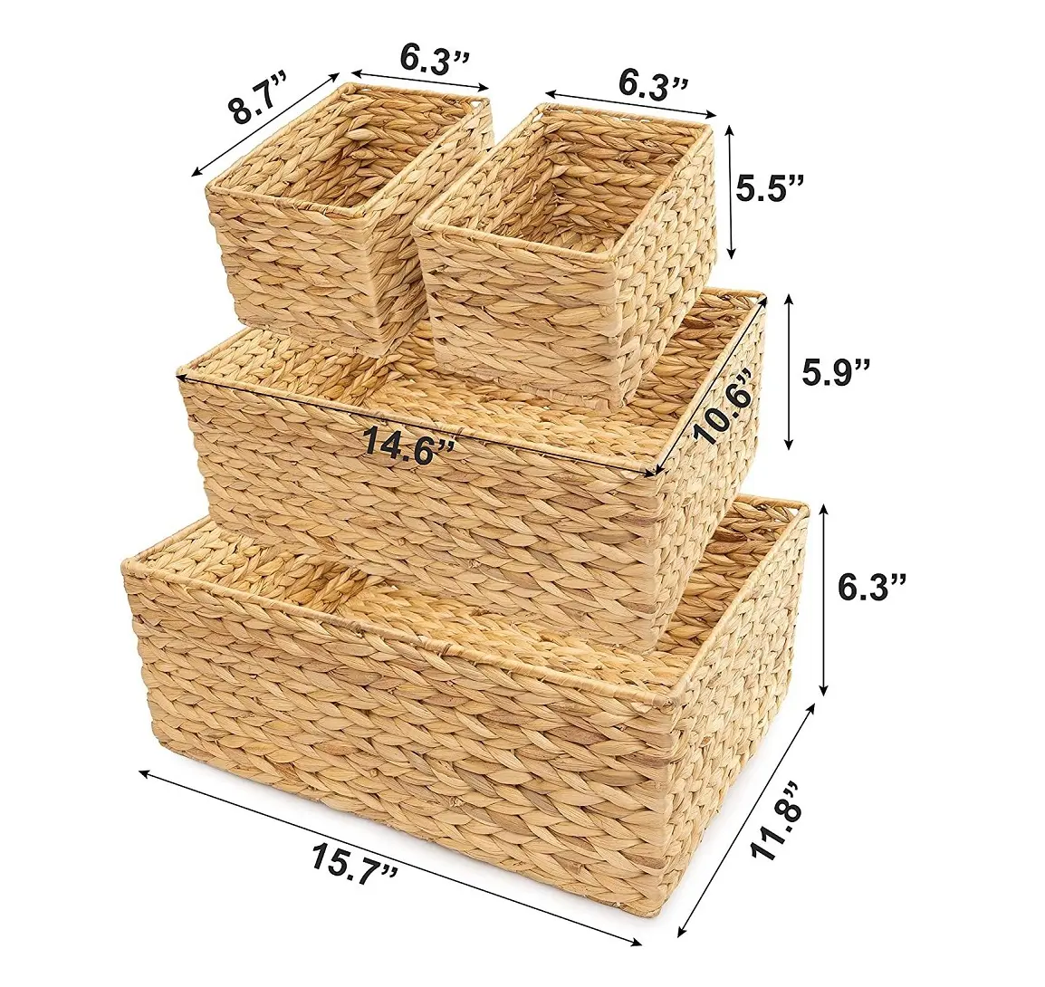 Cestas de almacenamiento de jacinto de agua para estantes, despensa, tocador de baño, cesta de mimbre Rectangular decorativa para organizar contenedores