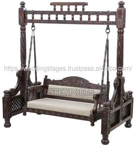 Royal Teak Wood Handcrafted Jhula for Living Room Indian Jhula for Halls with Brass Chains Classic Designer Wooden <b>Swing</b> Sale UK - Product Image 5