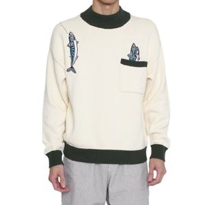 Venta al por mayor personalizado 100% algodón hombres suéter de punto invierno 7GG bolsillo grueso bordado cuello redondo calle Oversize prendas de punto OEM ODM - Product Image 5