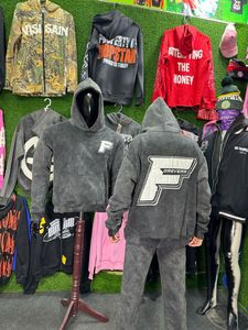 Ensemble de survêtement personnalisé pour hommes, poids lourd, vintage, délavé à l'acide, grande taille, sweat-shirt uni, pantalon de survêtement à capuche brodé de strass - Product Image 4