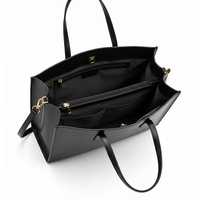 Tas Tote Kulit Asli Hitam Vintage Wanita, Geometris, Dua Resleting, Tahan Air, untuk Laptop, Kerja, dan Selempang