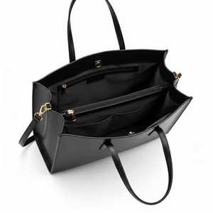 Women Black Genuine Leather Fashion Candy Two Zip Tote Bag <b>Laptop</b> Work Shoulder <b>Handbag</b> Crossbody Satchel Office Teacher - Product Image 2