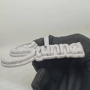 Pendentif de dessin animé Moissanite en or blanc 14 carats et coupe princesse Nouveau style Hip Hop avec lettre en argent plaqué or 925 - Product Image 3