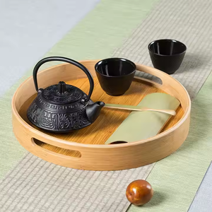 Natural Wood Eco-Friendly Polished Round Afternoon <b>Tea</b> Tray with Handles Classic Serving Tray for <b>Tea</b> Coffee by Crescent Crafts - Product Image 2