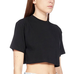 Camisetas cortas para mujer 2024 Casual de buena calidad de tela de verano cuello redondo negro teñido crop top camisetas - Product Image 3
