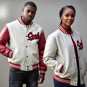 Chaqueta Bomber Varsity de cuero unisex personalizada con logotipo personalizado bordado en la parte delantera chaqueta de béisbol estilo callejero - Product Image 3