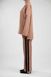 Chándal cómodo de alta calidad para mujer, conjunto a juego con cuello vuelto, sudadera con cremallera completa, entrenamiento o correr, ajuste holgado sólido - Product Image 4