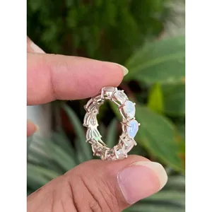 Eternity Band Pear Cut <b>Moonstone</b> <b>Ring</b> 925 Sterling Silver Handmade Gemstone <b>Ring</b> Wholesale Jewelry Supplier - Product Image 2